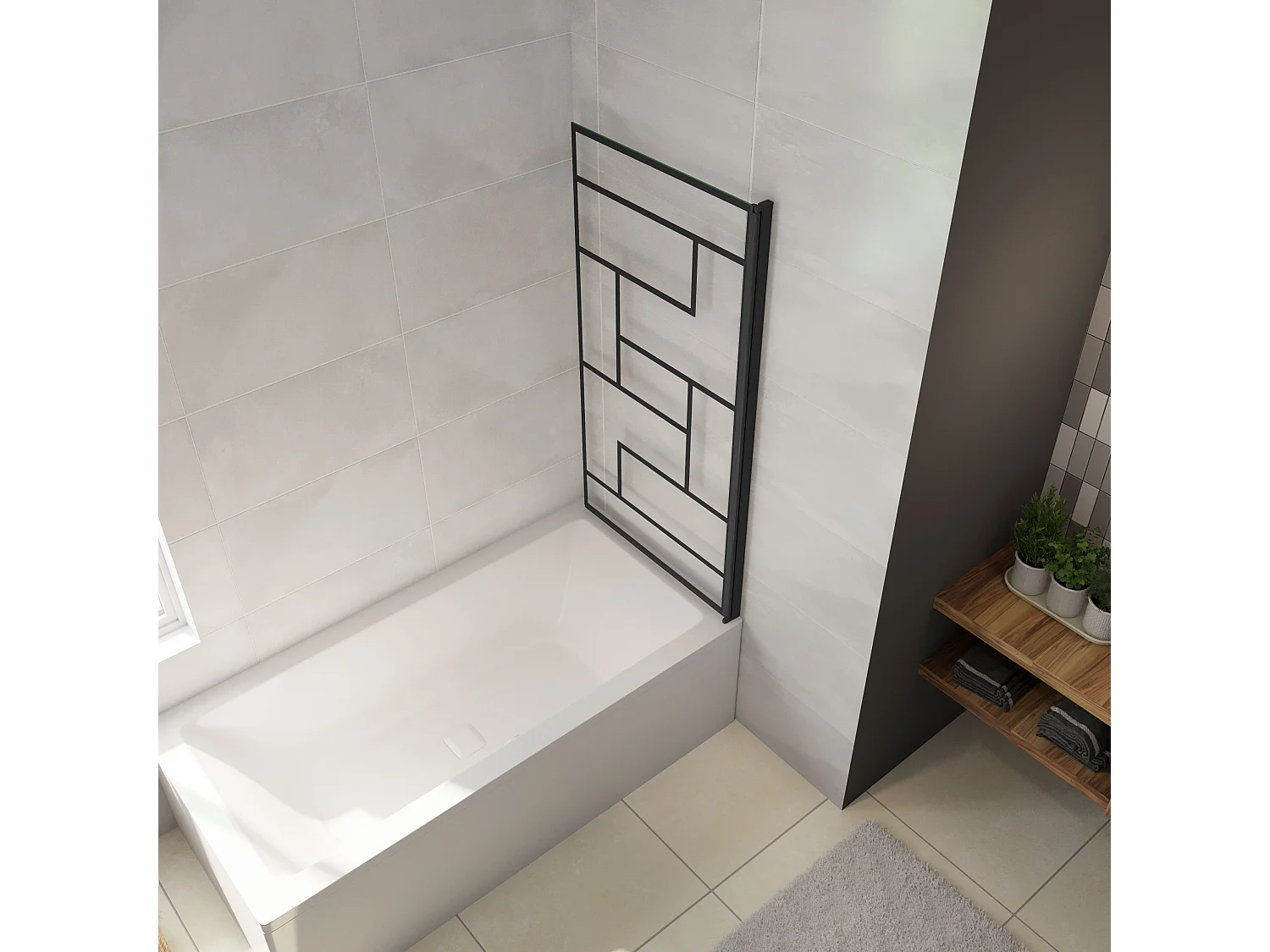 80x140cm Badscherm badwand draaibaar,6 mm nano helder veiligheidsglas - mat zwart profiel