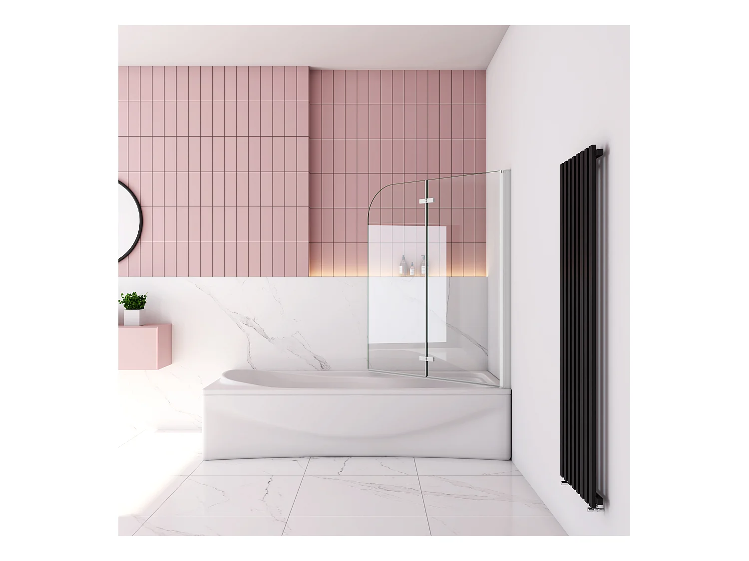 110x140cm Badscherm badwand 2 panelen vouwbaar,6mm NANO helder ESG-veiligheidsglas - mat wit profiel