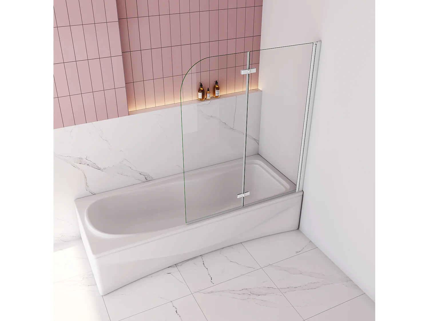 110x140cm Badscherm badwand 2 panelen vouwbaar,6mm NANO helder ESG-veiligheidsglas - mat wit profiel