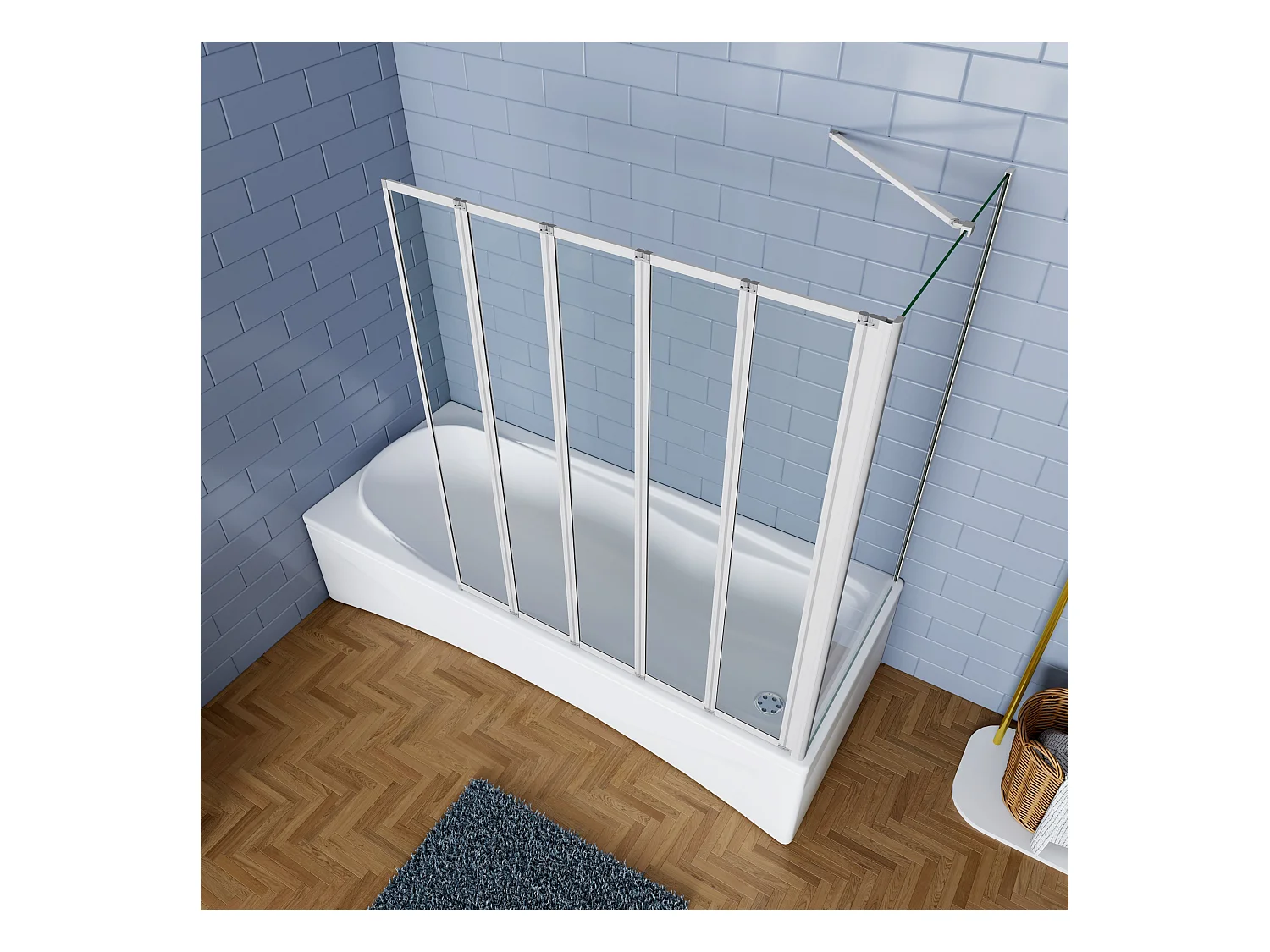 120x80x140cm Badwand 5 panelen vouwbaar met vast zijwand,4mm helder ESG-veiligheidsglas,profiel van mat grijs