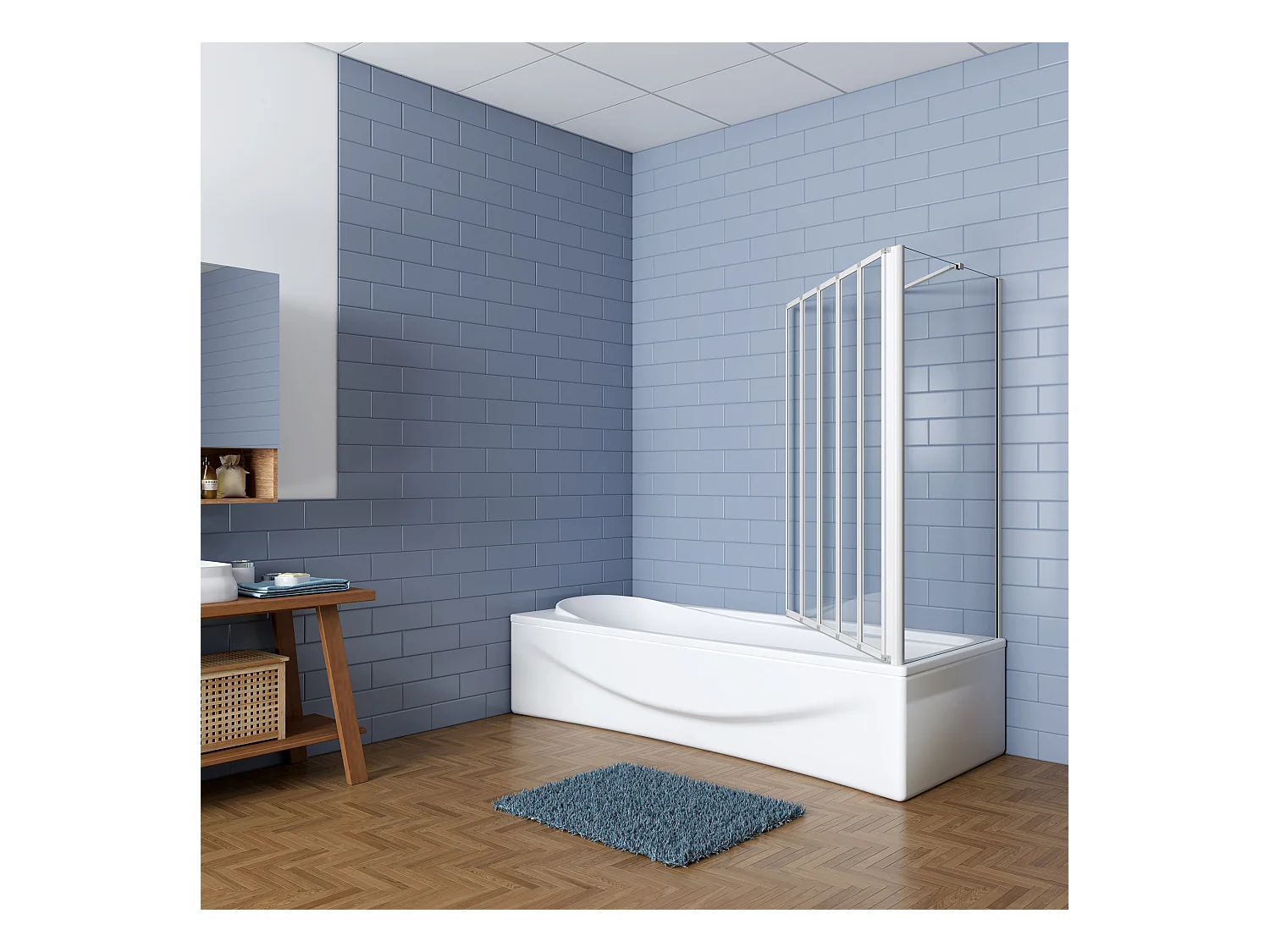 120x80x140cm Badwand 5 panelen vouwbaar met vast zijwand,4mm helder ESG-veiligheidsglas,profiel van mat grijs