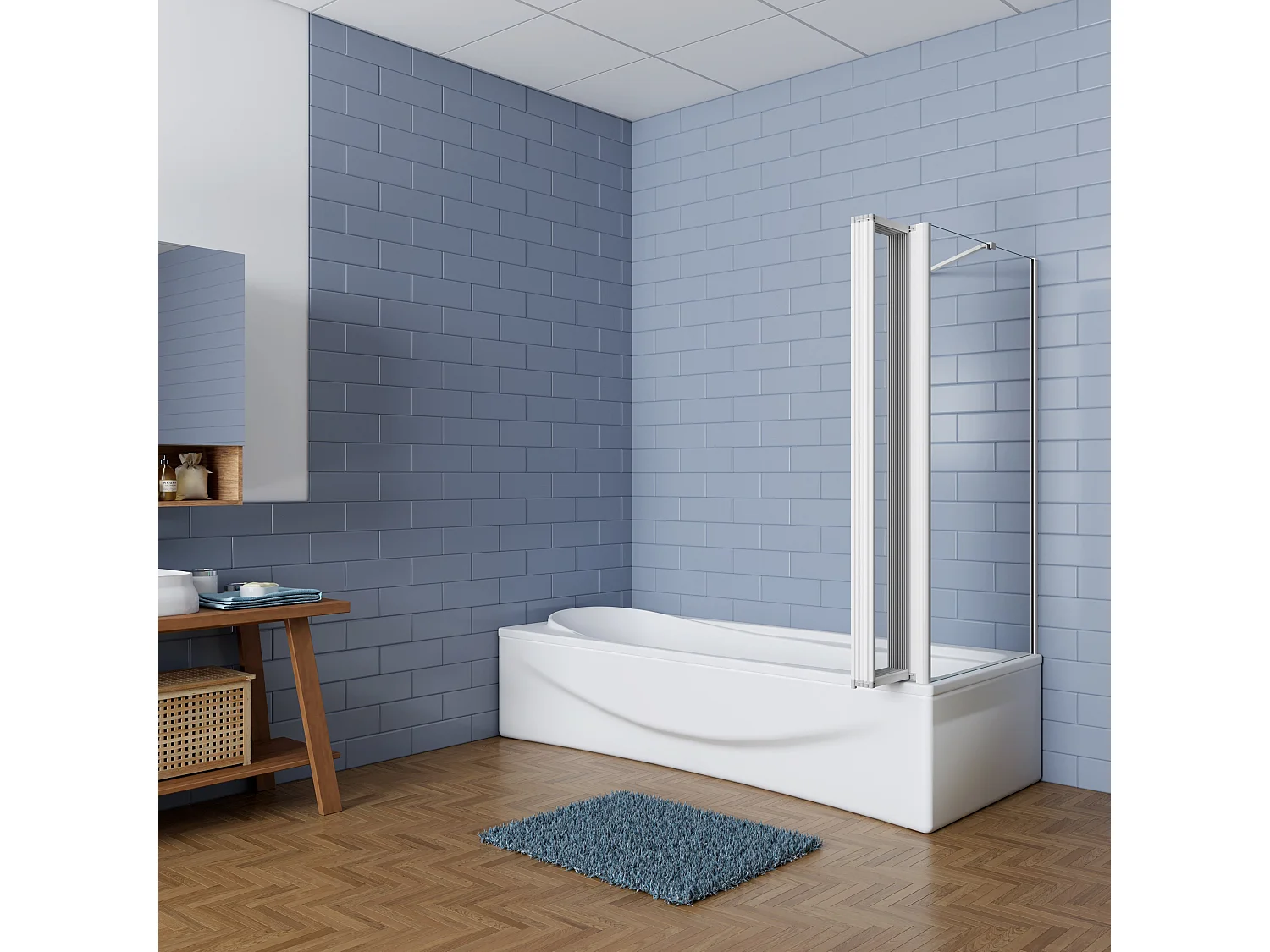 120x80x140cm Badwand 5 panelen vouwbaar met vast zijwand,4mm helder ESG-veiligheidsglas,profiel van mat grijs