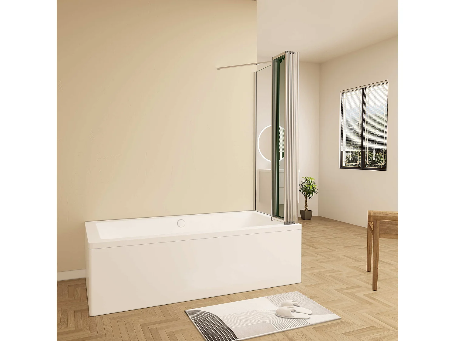 120x70x140cm Badwand 5 panelen vouwbaar met vast zijwand,4mm helder ESG-veiligheidsglas,profiel van glanzend chroom