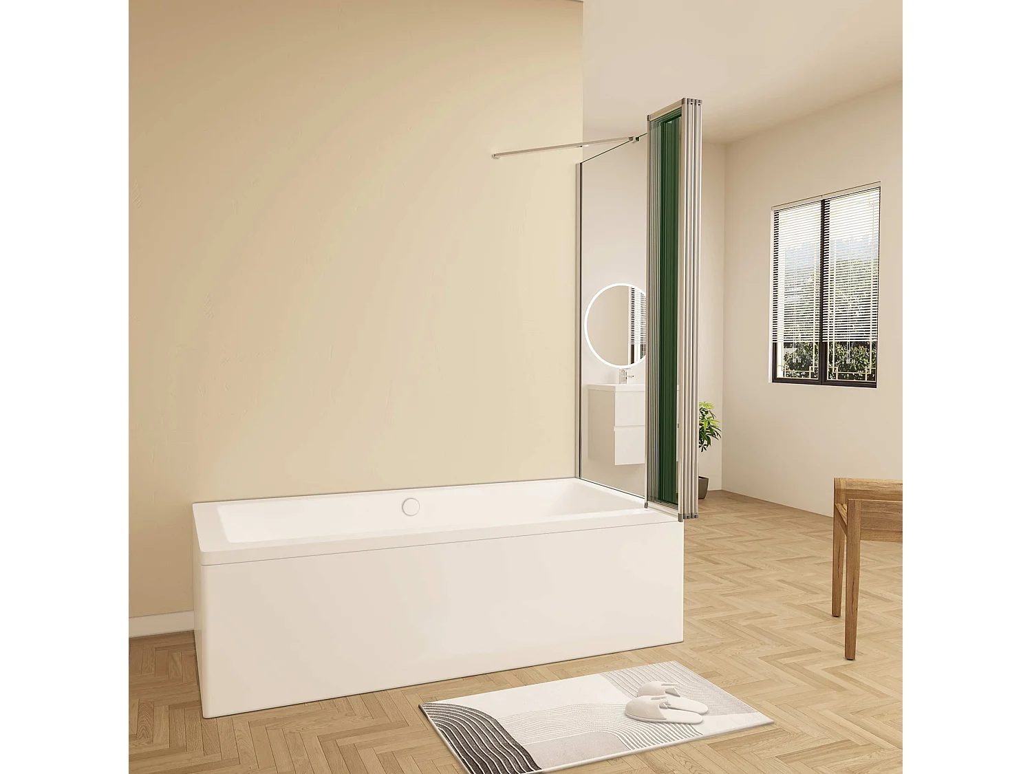 120x70x140cm Badwand 5 panelen vouwbaar met vast zijwand,4mm helder ESG-veiligheidsglas,profiel van glanzend chroom