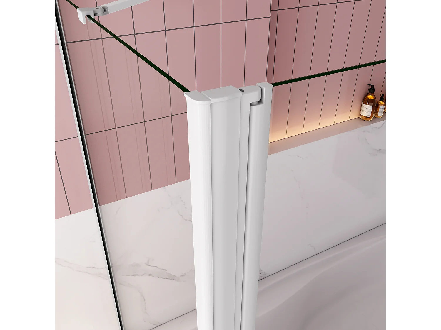 90x80x140cm Badscherm badwand 2 panelen vouwbaar met vast zijwand,6mm NANO helder ESG-veiligheidsglas - mat wit profiel