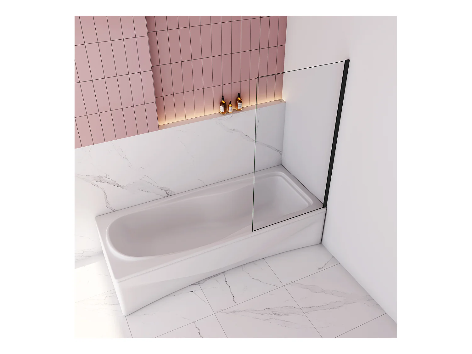 80x140 cm Badscherm badwand draaibaar,6 mm nano helder veiligheidsglas - mat zwart profiel