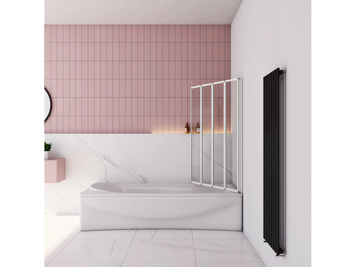 Badwand 4 panelen vouwbaar 120x140 cm,4mm helder ESG-veiligheidsglas,profiel van mat grijs