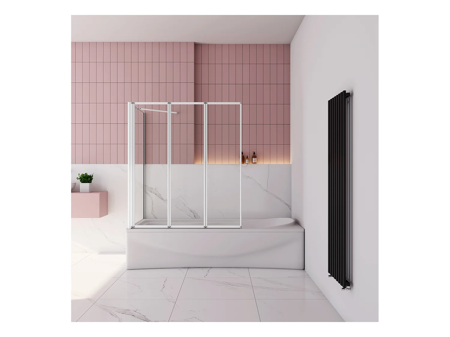 120x80x140cm Badwand 3 panelen vouwbaar met vast zijwand,4mm helder ESG-veiligheidsglas,profiel van mat grijs