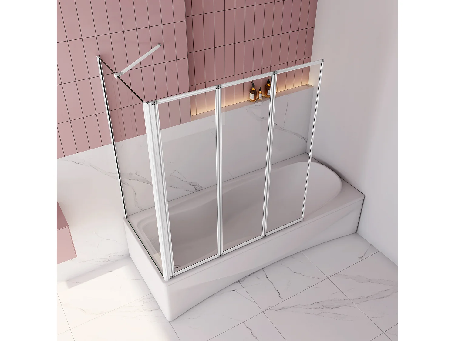 120x80x140cm Badwand 3 panelen vouwbaar met vast zijwand,4mm helder ESG-veiligheidsglas,profiel van mat grijs