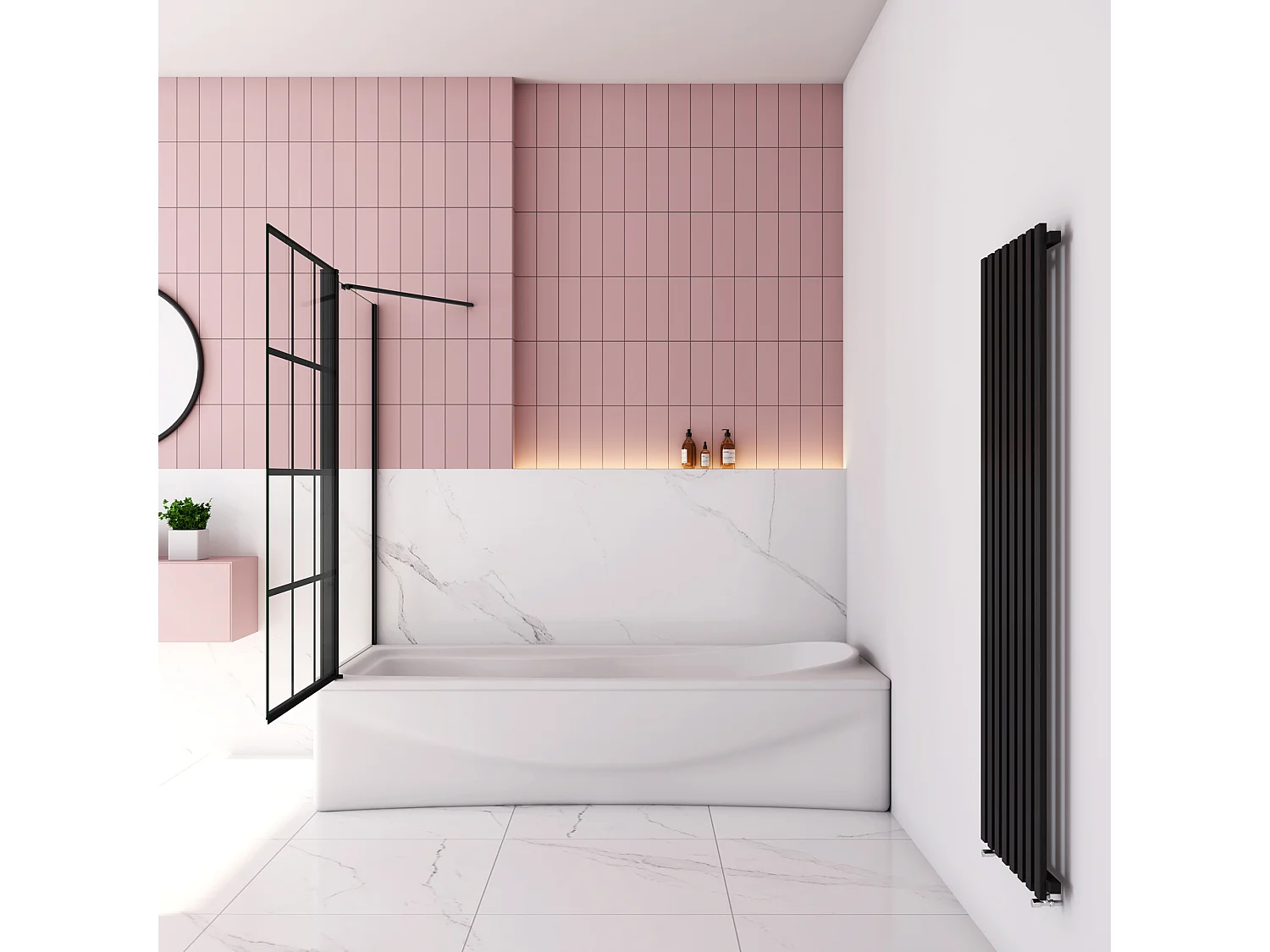 80x80x140cm Badscherm badwand draaibaar met vast zijwand,6mm nano helder veiligheidsglas - mat zwart profiel