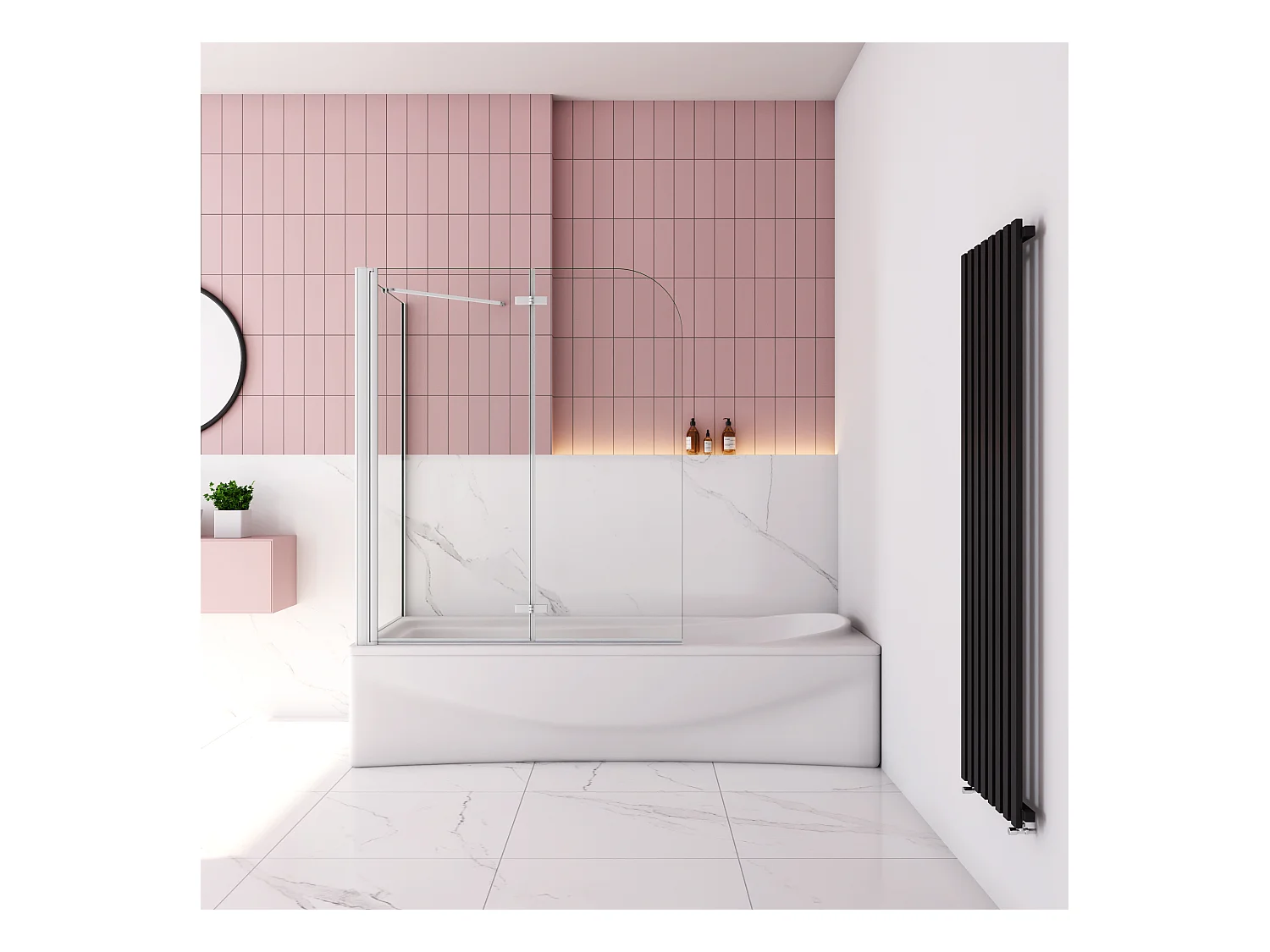 120x75x140cm Badscherm badwand 2 panelen vouwbaar met vast zijwand,6mm NANO helder ESG-veiligheidsglas - mat wit profiel