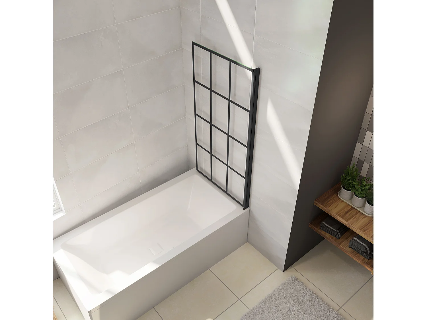 80x140cm Badscherm badwand draaibaar,6mm nano helder veiligheidsglas - mat zwart profiel