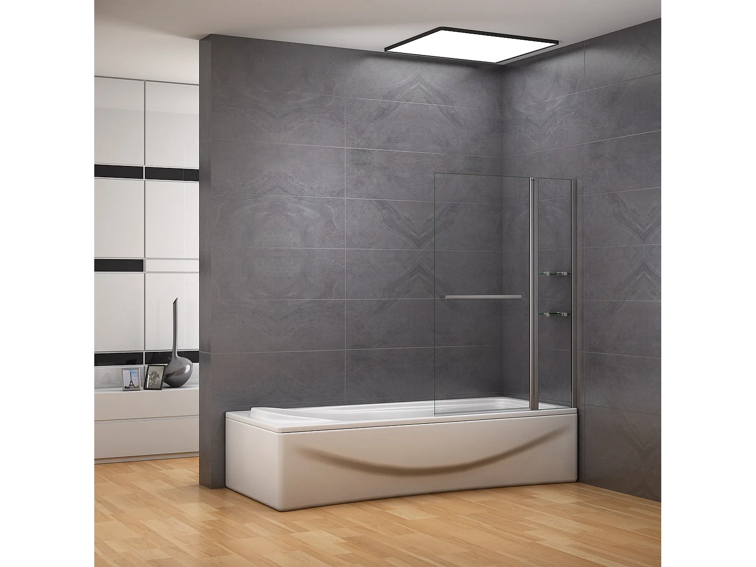 Badscherm badwand draaibaar 120x140 cm,6mm helder ESG-veiligheidsglas,inclusief handdoekenrek en hoekplanken - glanzend chroom