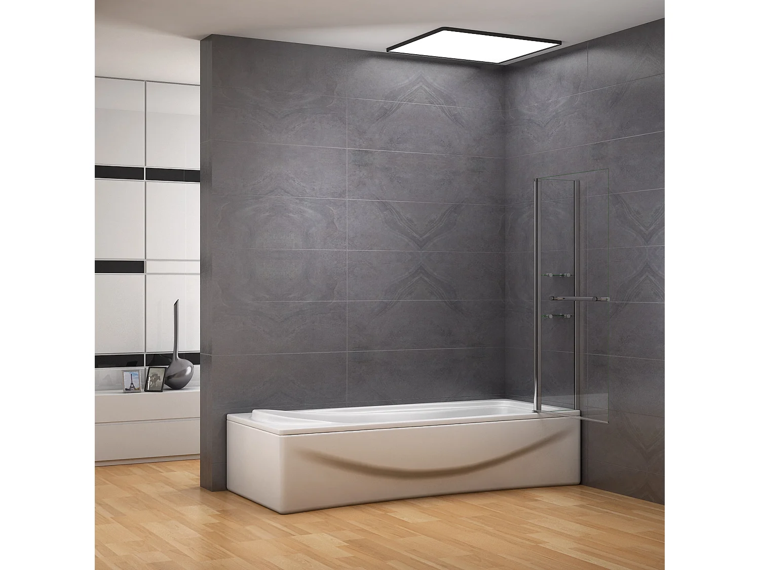 Badscherm badwand draaibaar 120x140 cm,6mm helder ESG-veiligheidsglas,inclusief handdoekenrek en hoekplanken - glanzend chroom