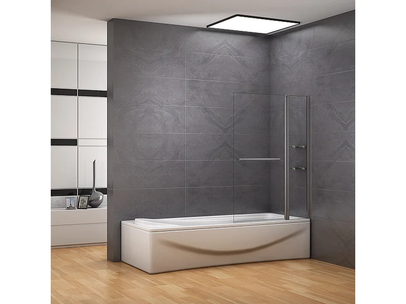 Badscherm badwand draaibaar 120x140 cm,6mm helder ESG-veiligheidsglas,inclusief handdoekenrek en hoekplanken - glanzend chroom