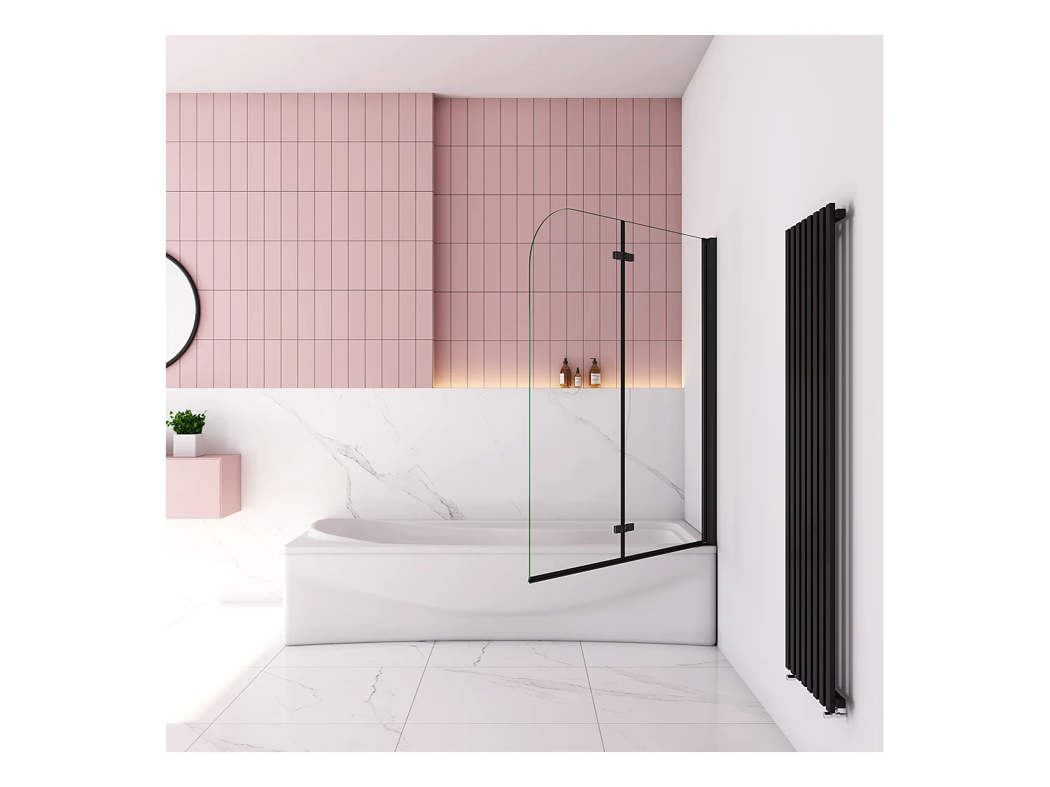 100x140cm Badscherm badwand 2 panelen vouwbaar,6mm NANO helder ESG-veiligheidsglas- mat zwart profiel