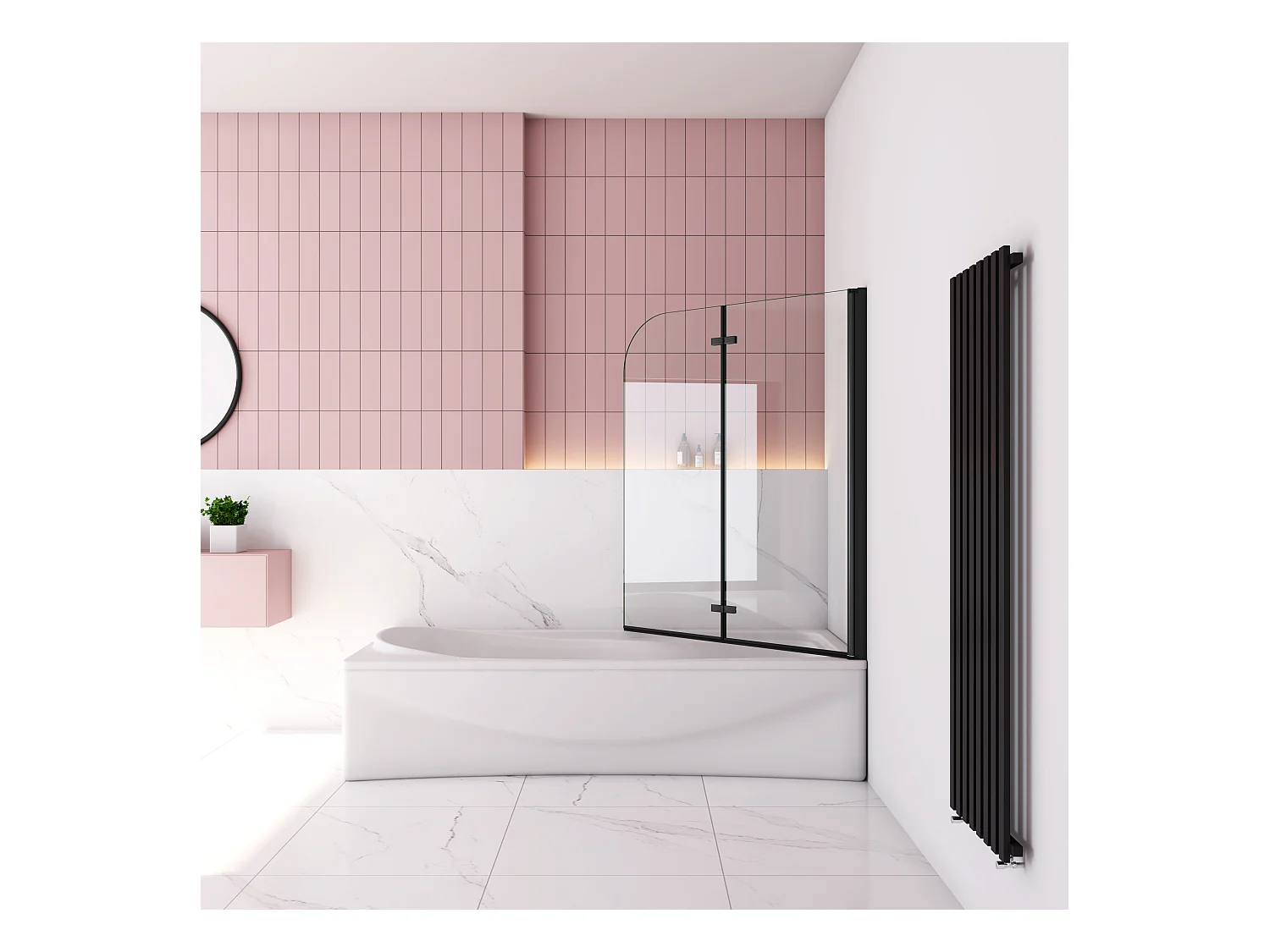 100x140cm Badscherm badwand 2 panelen vouwbaar,6mm NANO helder ESG-veiligheidsglas- mat zwart profiel