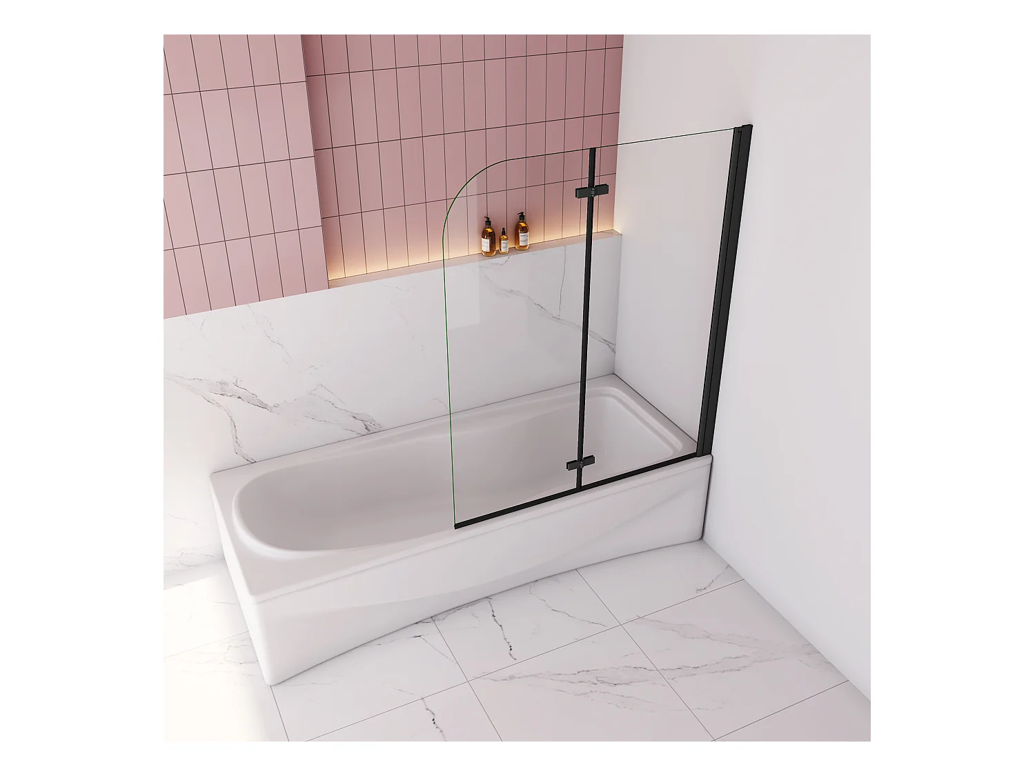 100x140cm Badscherm badwand 2 panelen vouwbaar,6mm NANO helder ESG-veiligheidsglas- mat zwart profiel