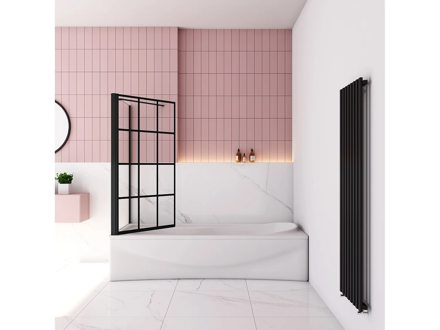 80x70x140cm Badscherm badwand draaibaar met vast zijwand,6mm nano helder veiligheidsglas - mat zwart profiel