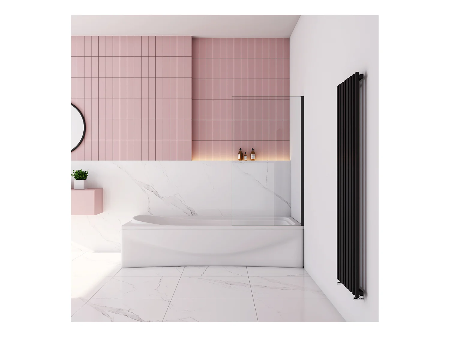 70x140cm Badscherm badwand draaibaar,6 mm nano helder veiligheidsglas - mat zwart profiel