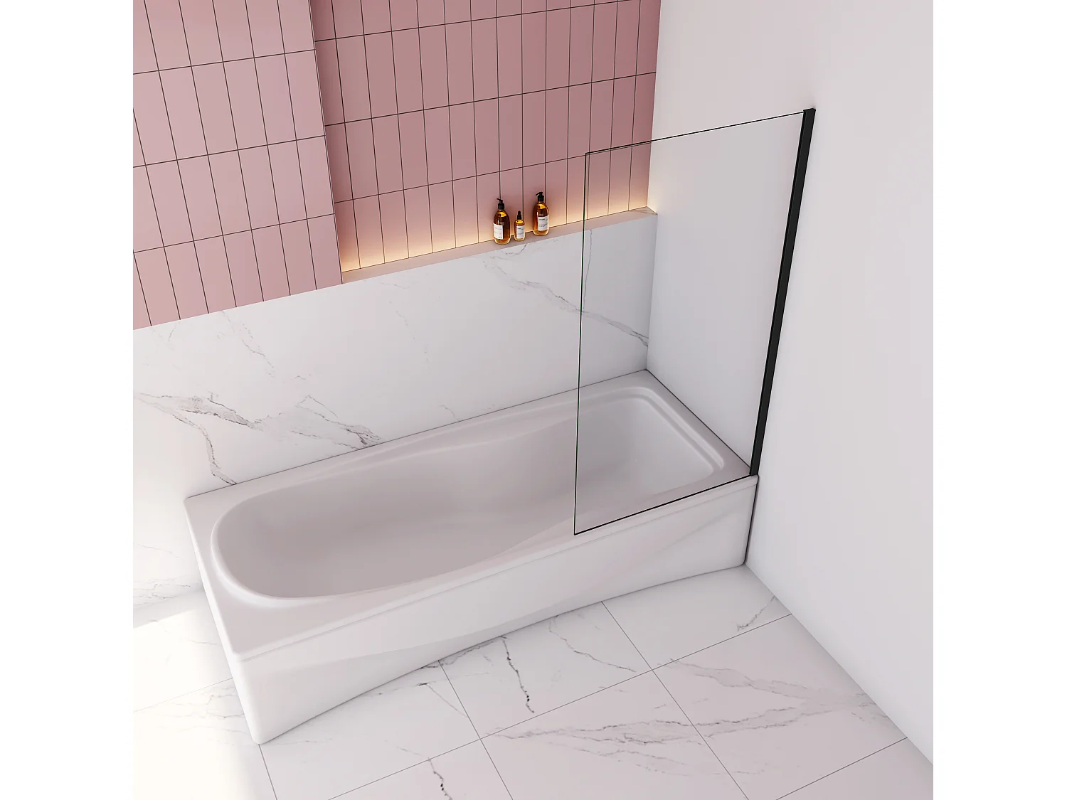 70x140cm Badscherm badwand draaibaar,6 mm nano helder veiligheidsglas - mat zwart profiel