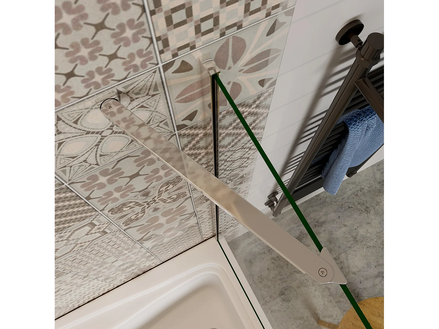 120x80x140cm Badwand vouwbaar met vast zijwand,6 mm nano helder veiligheidsglas,verchroomd handdoekstang - glanzend chroom