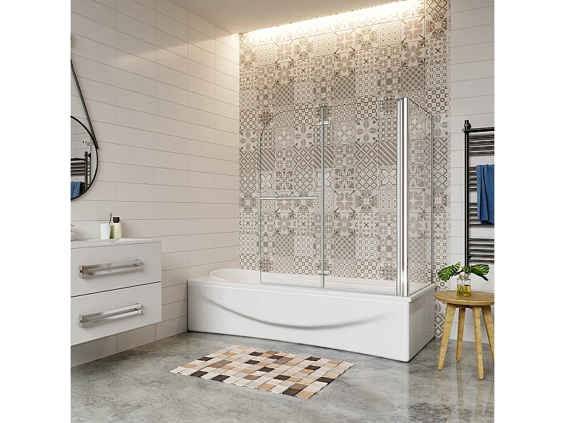 120x80x140cm Badwand vouwbaar met vast zijwand,6 mm nano helder veiligheidsglas,verchroomd handdoekstang - glanzend chroom