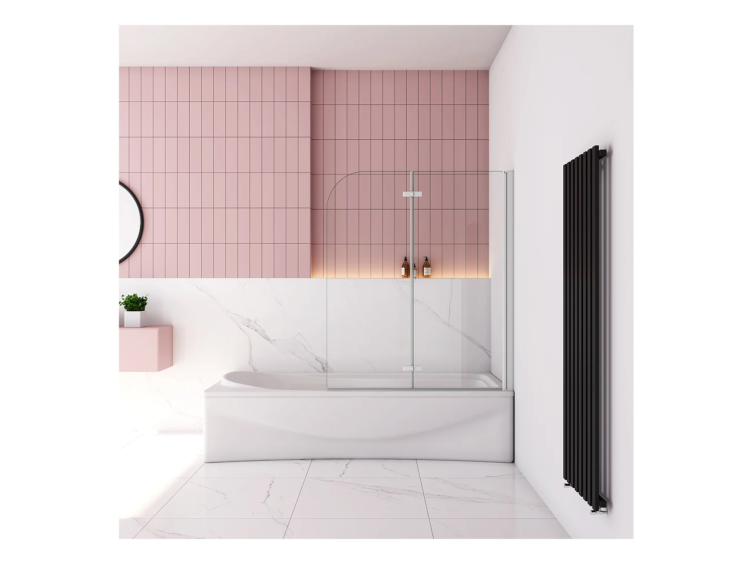 100x140cm Badscherm badwand 2 panelen vouwbaar,6mm NANO helder ESG-veiligheidsglas - mat wit profiel