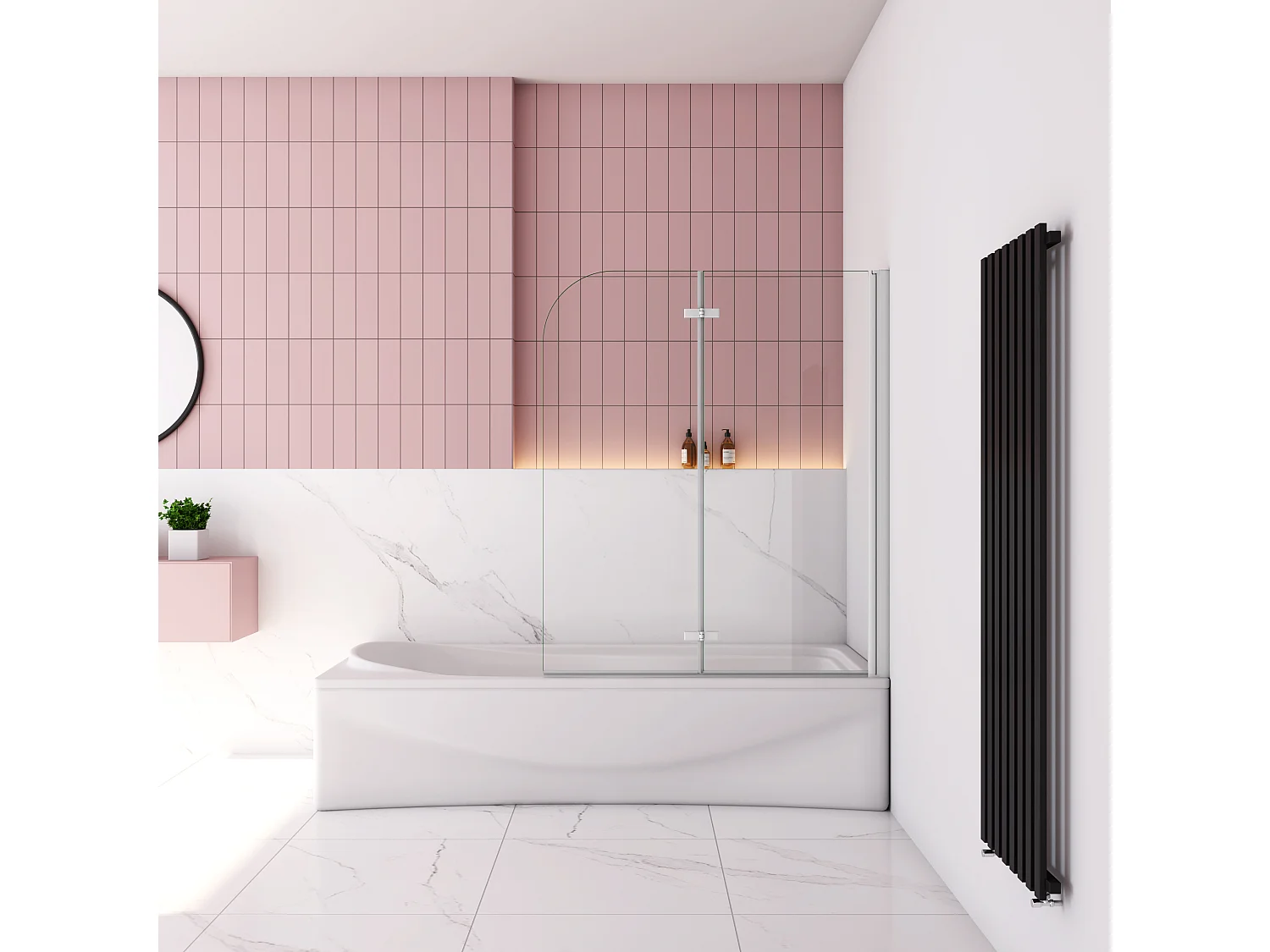 100x140cm Badscherm badwand 2 panelen vouwbaar,6mm NANO helder ESG-veiligheidsglas - mat wit profiel