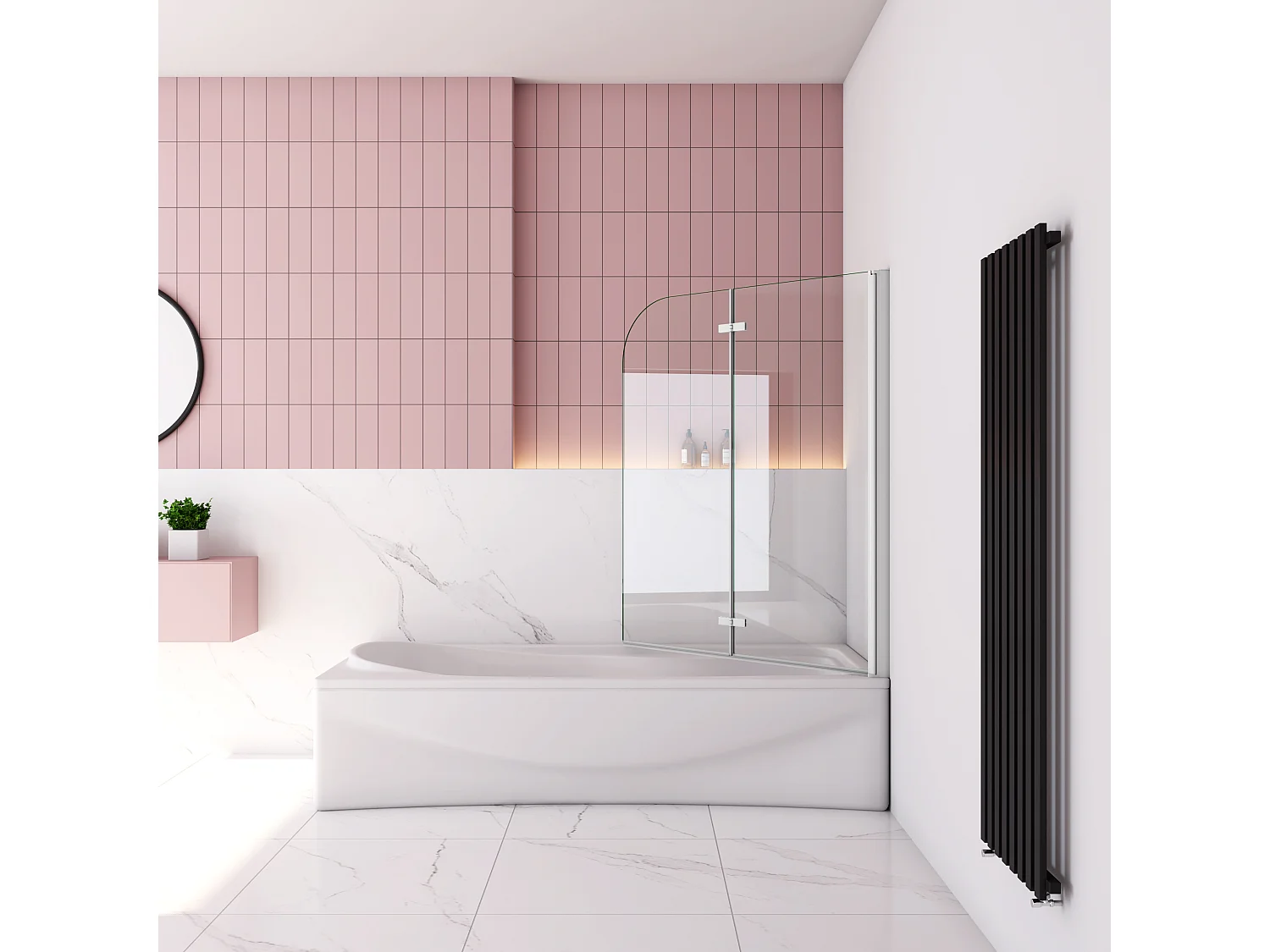 100x140cm Badscherm badwand 2 panelen vouwbaar,6mm NANO helder ESG-veiligheidsglas - mat wit profiel