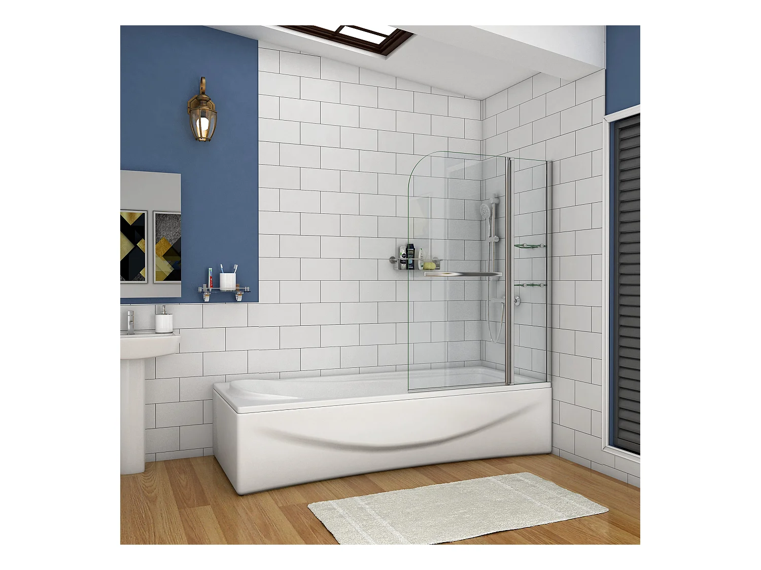 Badscherm badwand draaibaar 120x140cm,6mm helder ESG-veiligheidsglas,inclusief handdoekenrek en hoekplanken - glanzend chroom