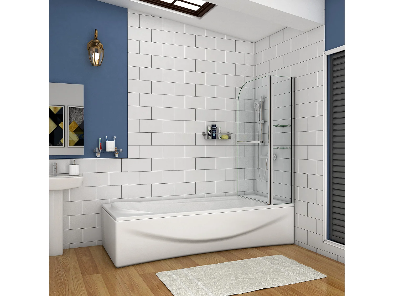 Badscherm badwand draaibaar 120x140cm,6mm helder ESG-veiligheidsglas,inclusief handdoekenrek en hoekplanken - glanzend chroom