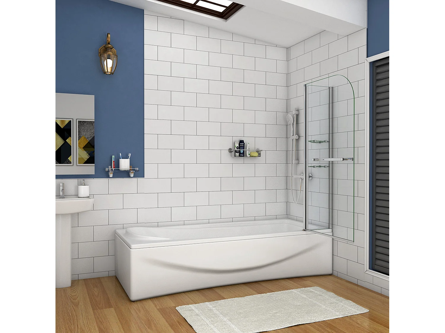 Badscherm badwand draaibaar 120x140cm,6mm helder ESG-veiligheidsglas,inclusief handdoekenrek en hoekplanken - glanzend chroom