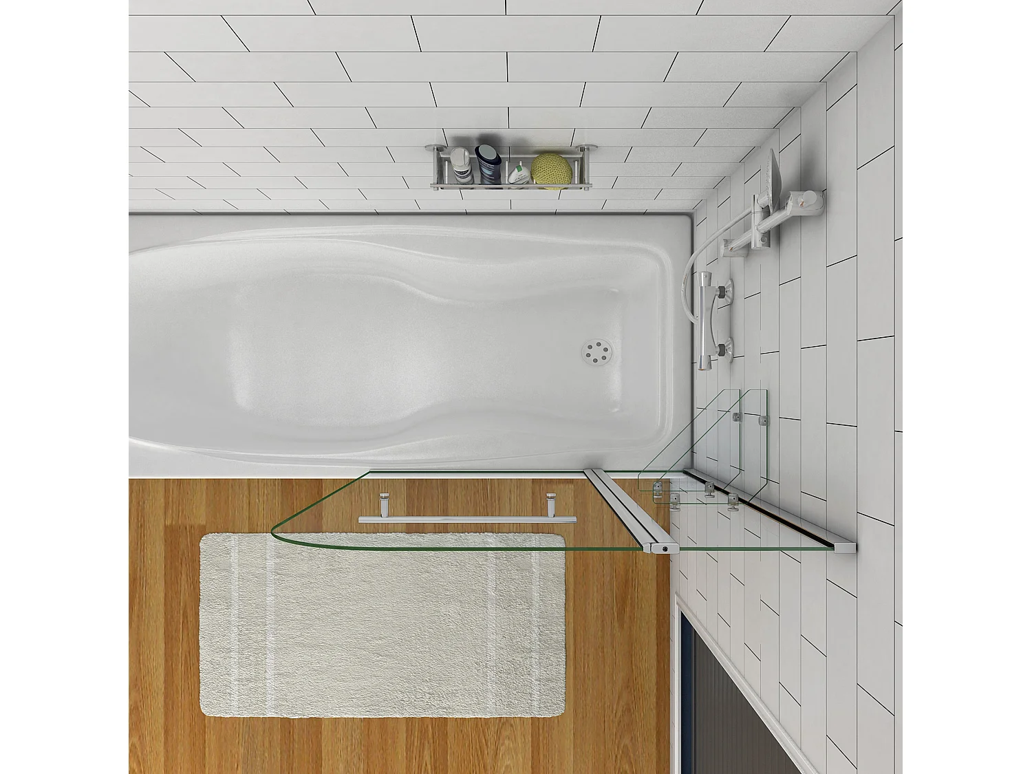 Badscherm badwand draaibaar 120x140cm,6mm helder ESG-veiligheidsglas,inclusief handdoekenrek en hoekplanken - glanzend chroom