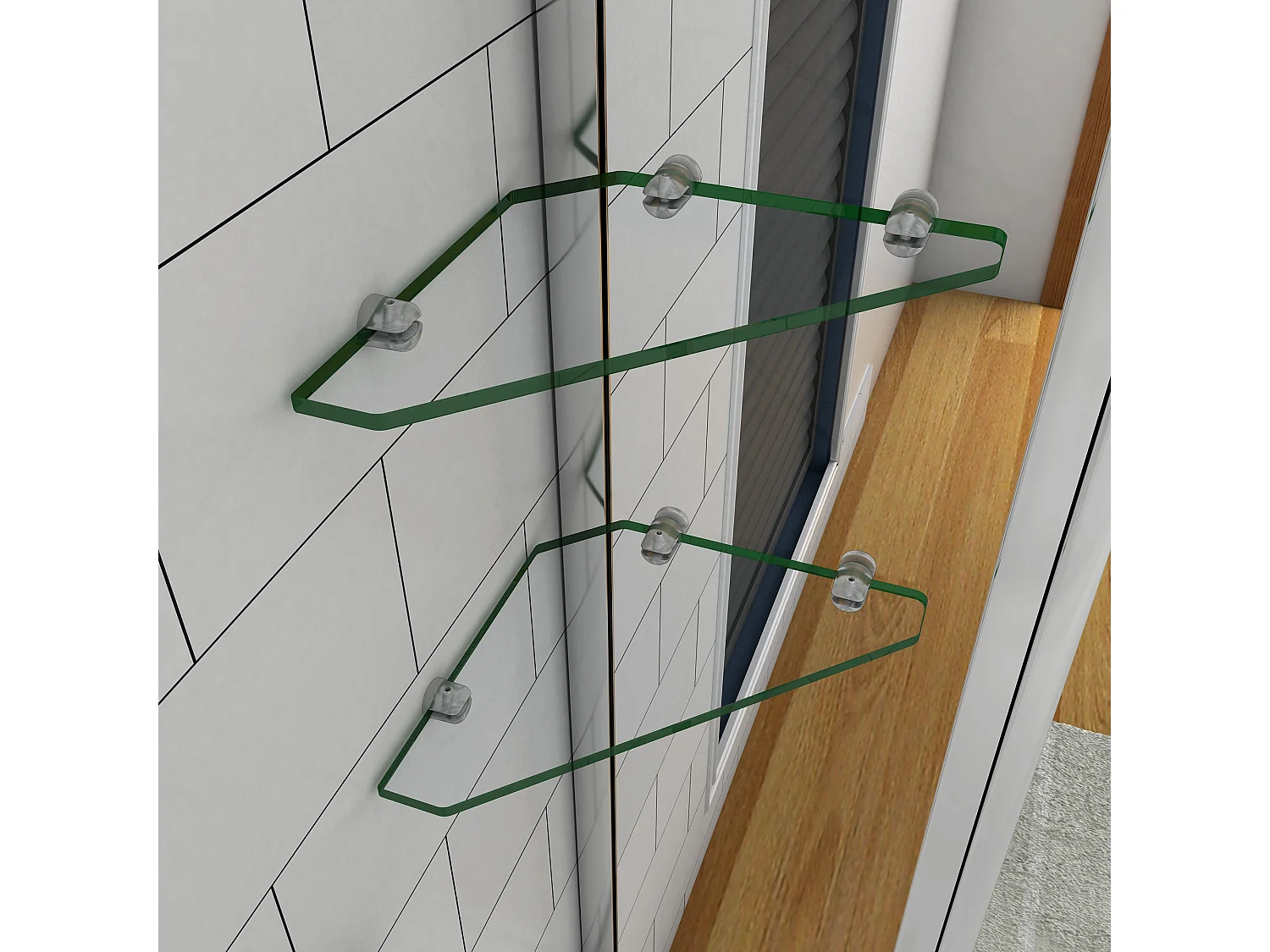 Badscherm badwand draaibaar 120x140cm,6mm helder ESG-veiligheidsglas,inclusief handdoekenrek en hoekplanken - glanzend chroom