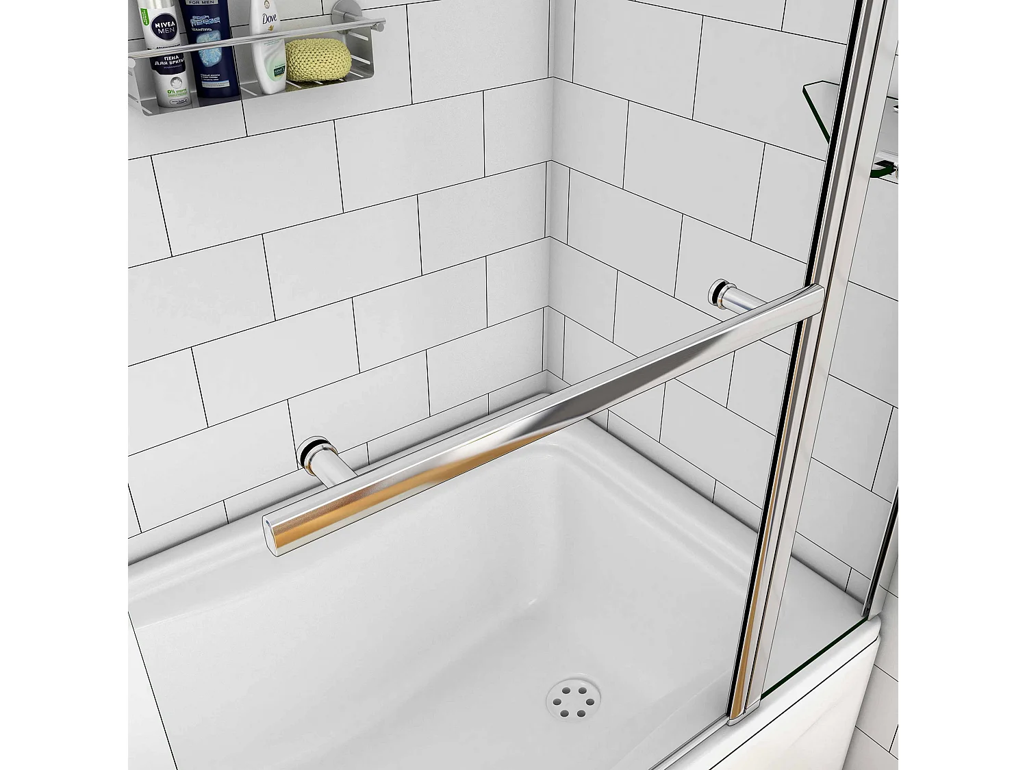 Badscherm badwand draaibaar 120x140cm,6mm helder ESG-veiligheidsglas,inclusief handdoekenrek en hoekplanken - glanzend chroom