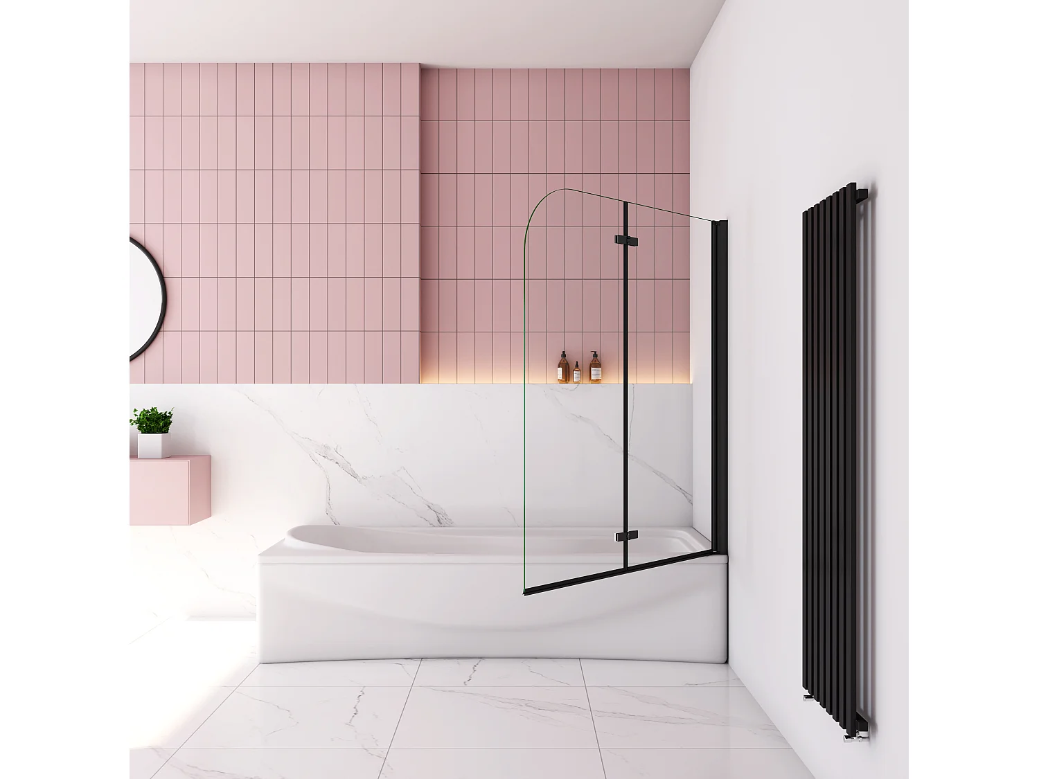 110x140cm Badscherm badwand 2 panelen vouwbaar,6mm NANO helder ESG-veiligheidsglas- mat zwart profiel