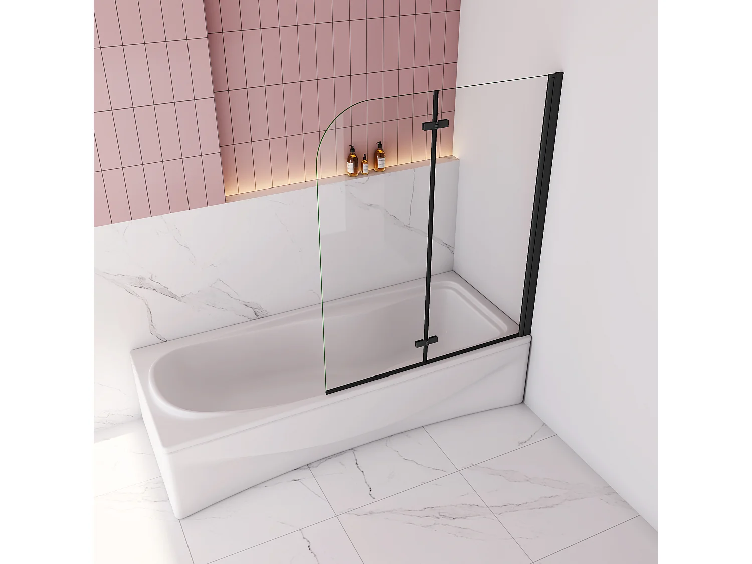 110x140cm Badscherm badwand 2 panelen vouwbaar,6mm NANO helder ESG-veiligheidsglas- mat zwart profiel