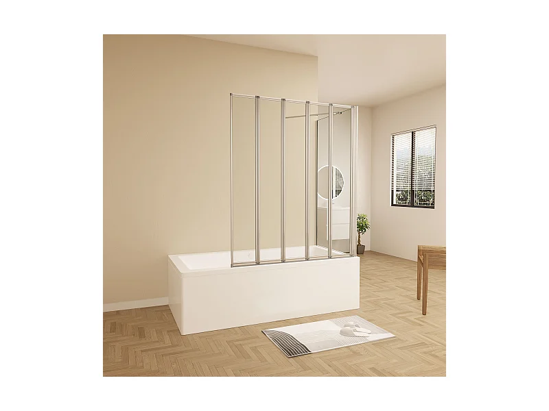 120x60x140cm Badwand 5 panelen vouwbaar met vast zijwand,4mm helder ESG-veiligheidsglas,profiel van glanzend chroom