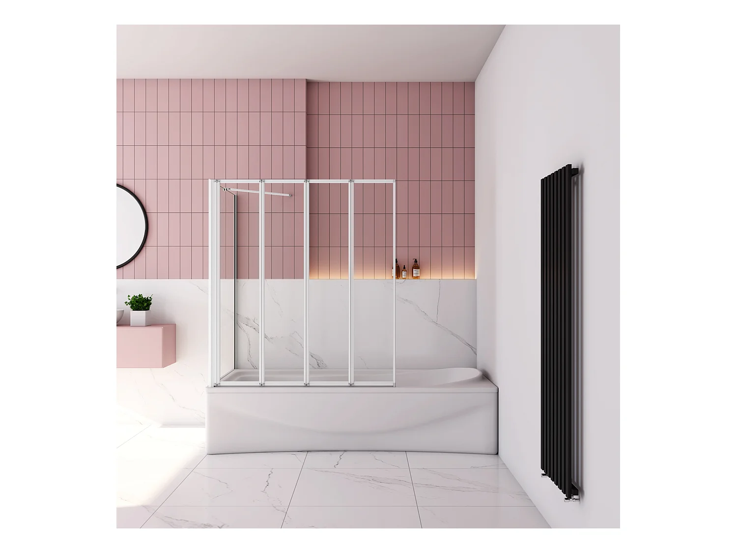 100x75x140 cm Badwand 4 panelen vouwbaar met vast zijwand,4mm helder ESG-veiligheidsglas,profiel van mat grijs