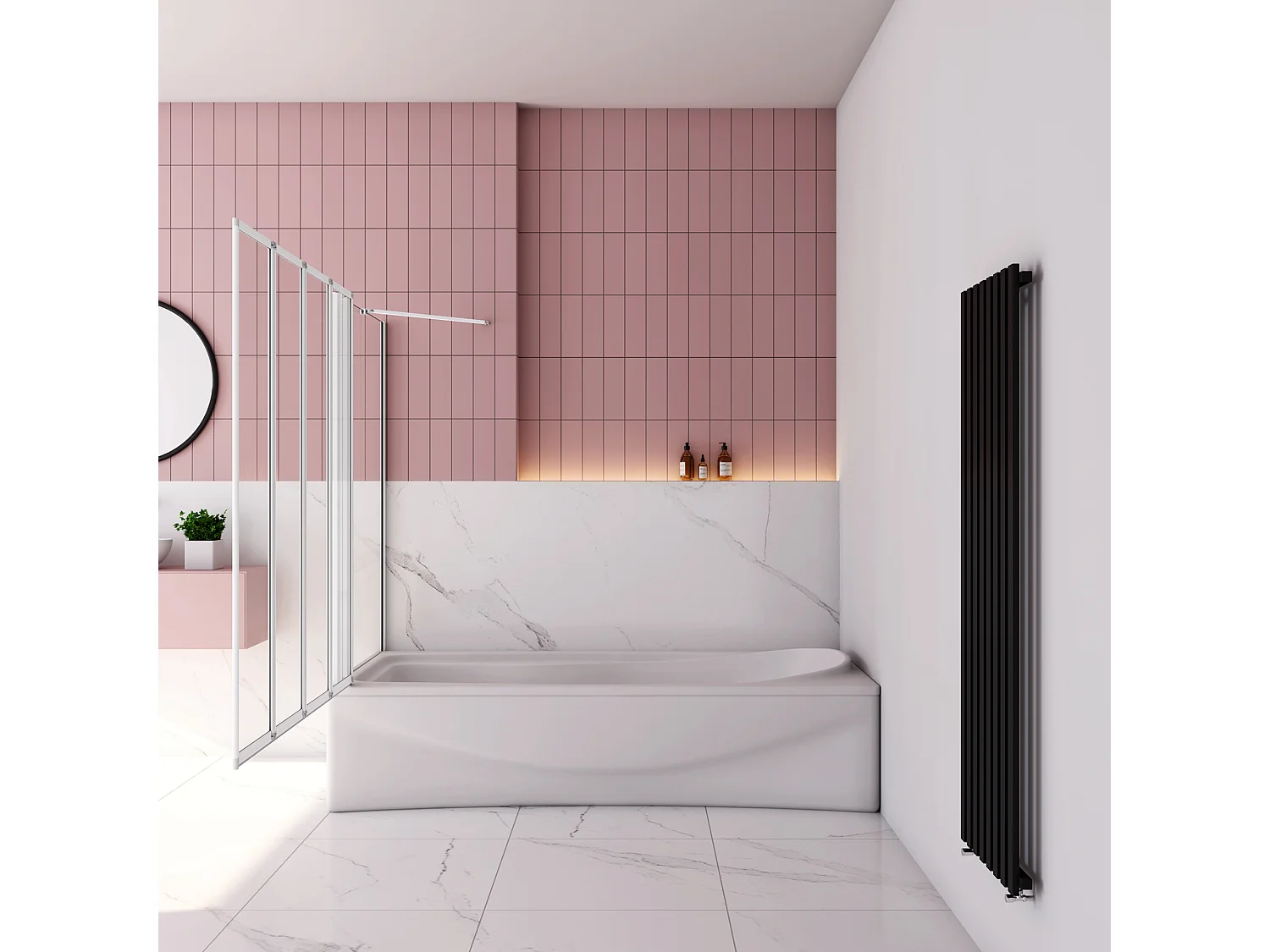 100x75x140 cm Badwand 4 panelen vouwbaar met vast zijwand,4mm helder ESG-veiligheidsglas,profiel van mat grijs