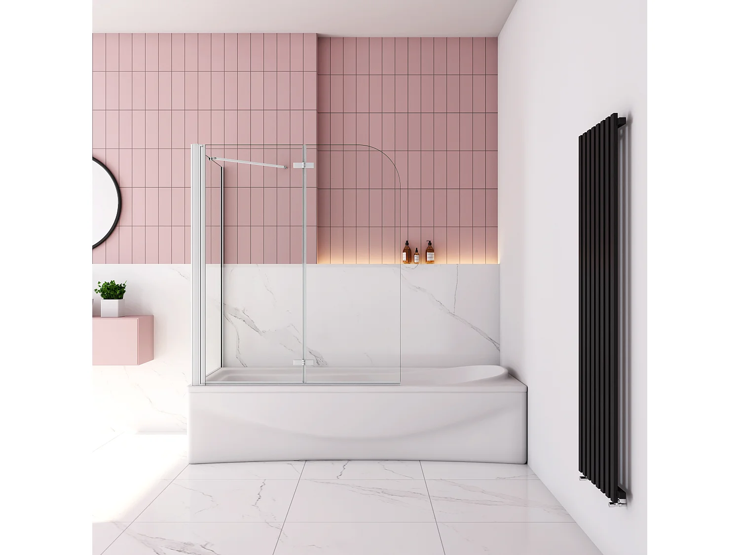 120x80x140cm Badscherm badwand 2 panelen vouwbaar met vast zijwand,6mm NANO helder ESG-veiligheidsglas - mat wit profiel