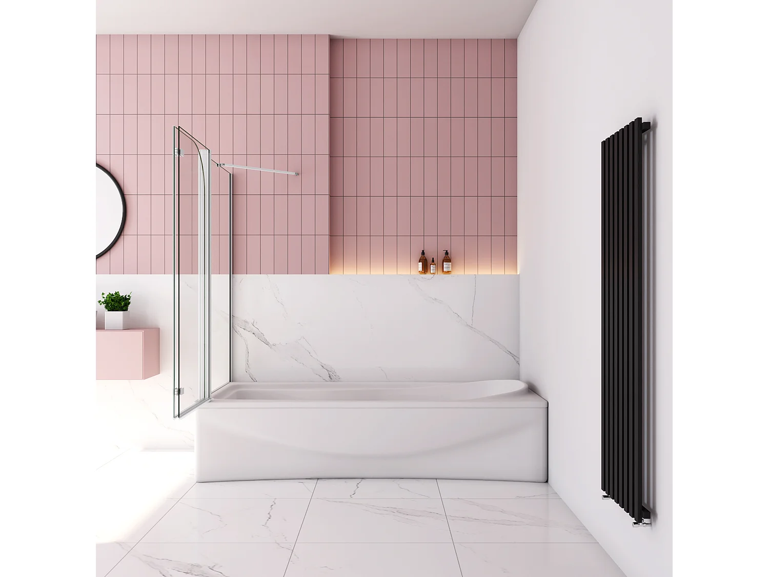 90x75x140cm Badscherm badwand 2 panelen vouwbaar met vast zijwand,6mm NANO helder ESG-veiligheidsglas - mat wit profiel