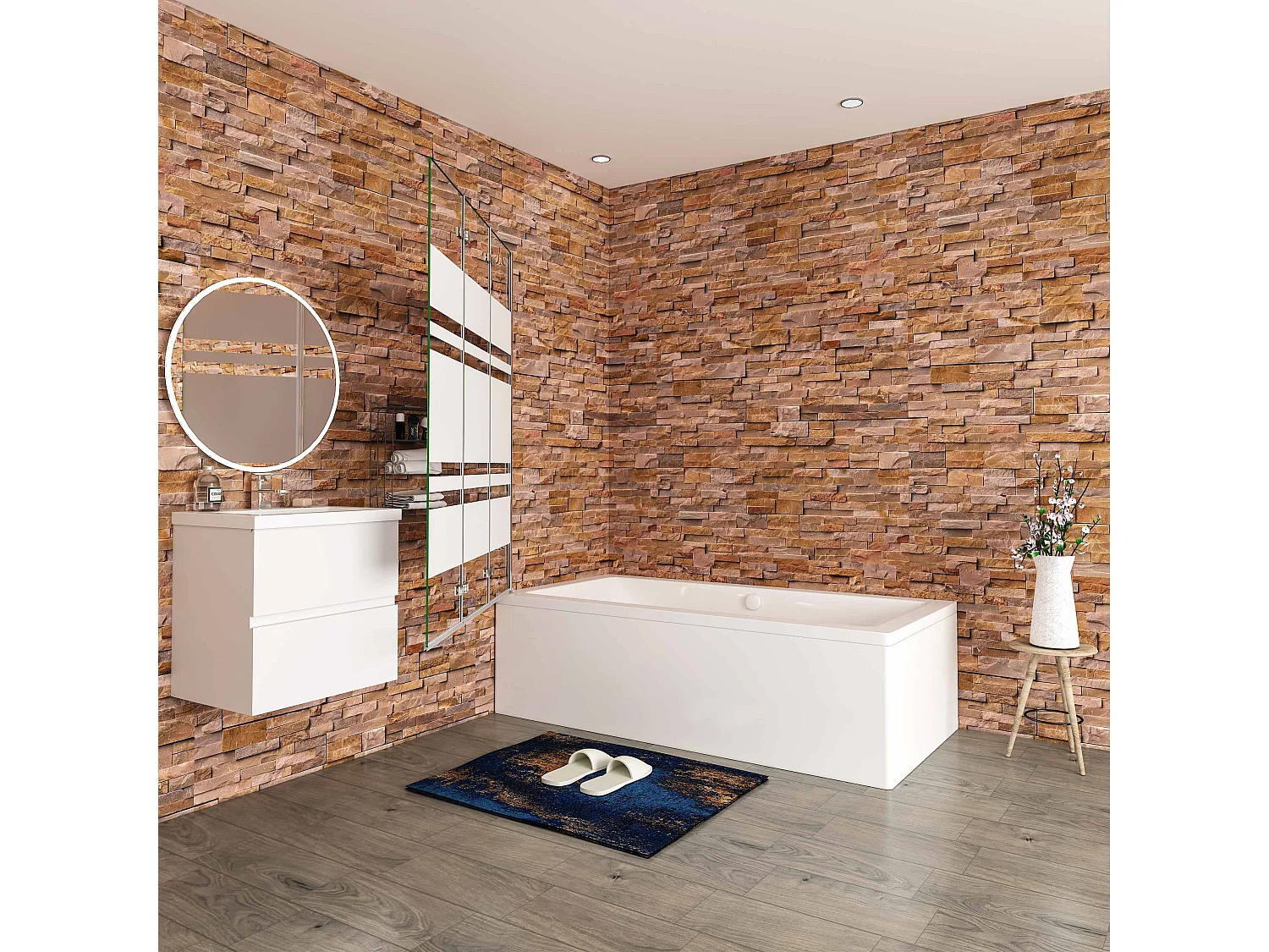 Opvouwbaar badwand 3 panelen vouwbaar 140x140cm,6 mm nano helder veiligheidsglas met horizontale strepen - glanzend chroom