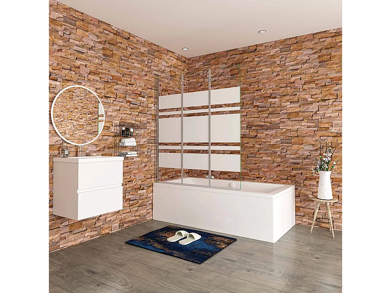 Opvouwbaar badwand 3 panelen vouwbaar 140x140cm,6 mm nano helder veiligheidsglas met horizontale strepen - glanzend chroom