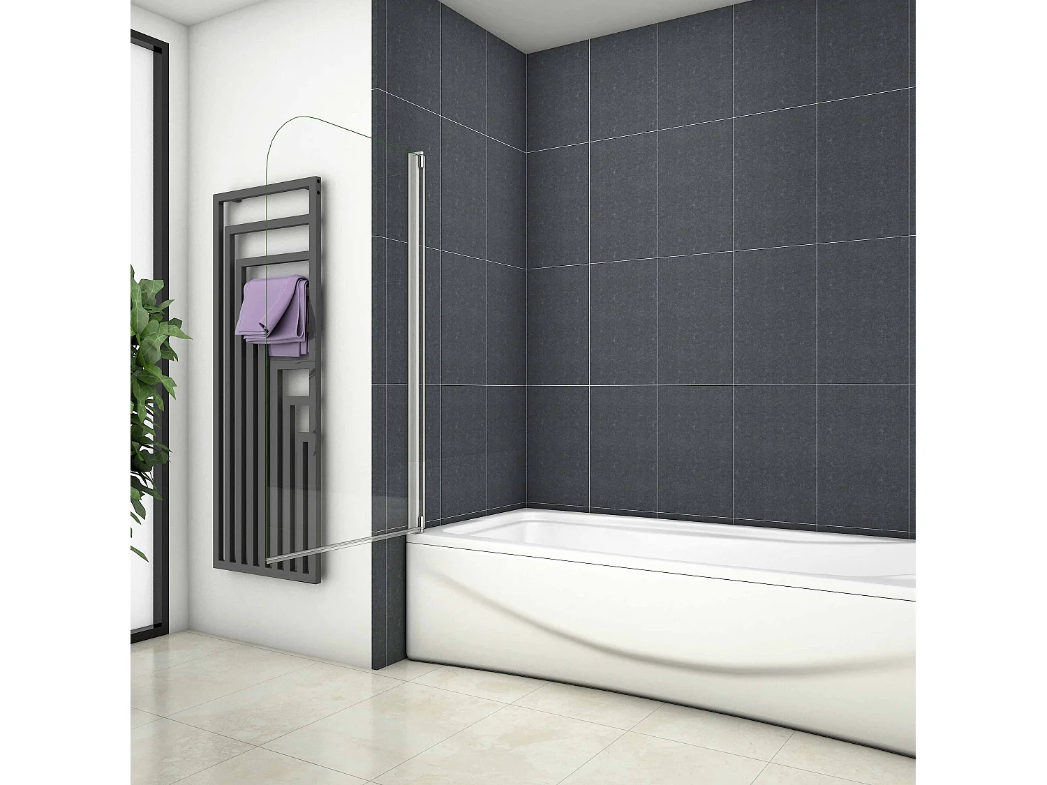 75x140cm Badscherm badwand draaibaar,4mm helder veiligheidsglas - mat wit profiel