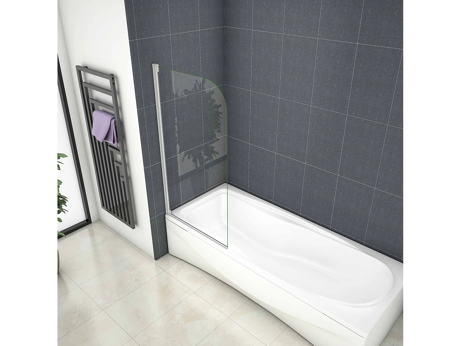 75x140cm Badscherm badwand draaibaar,4mm helder veiligheidsglas - mat wit profiel