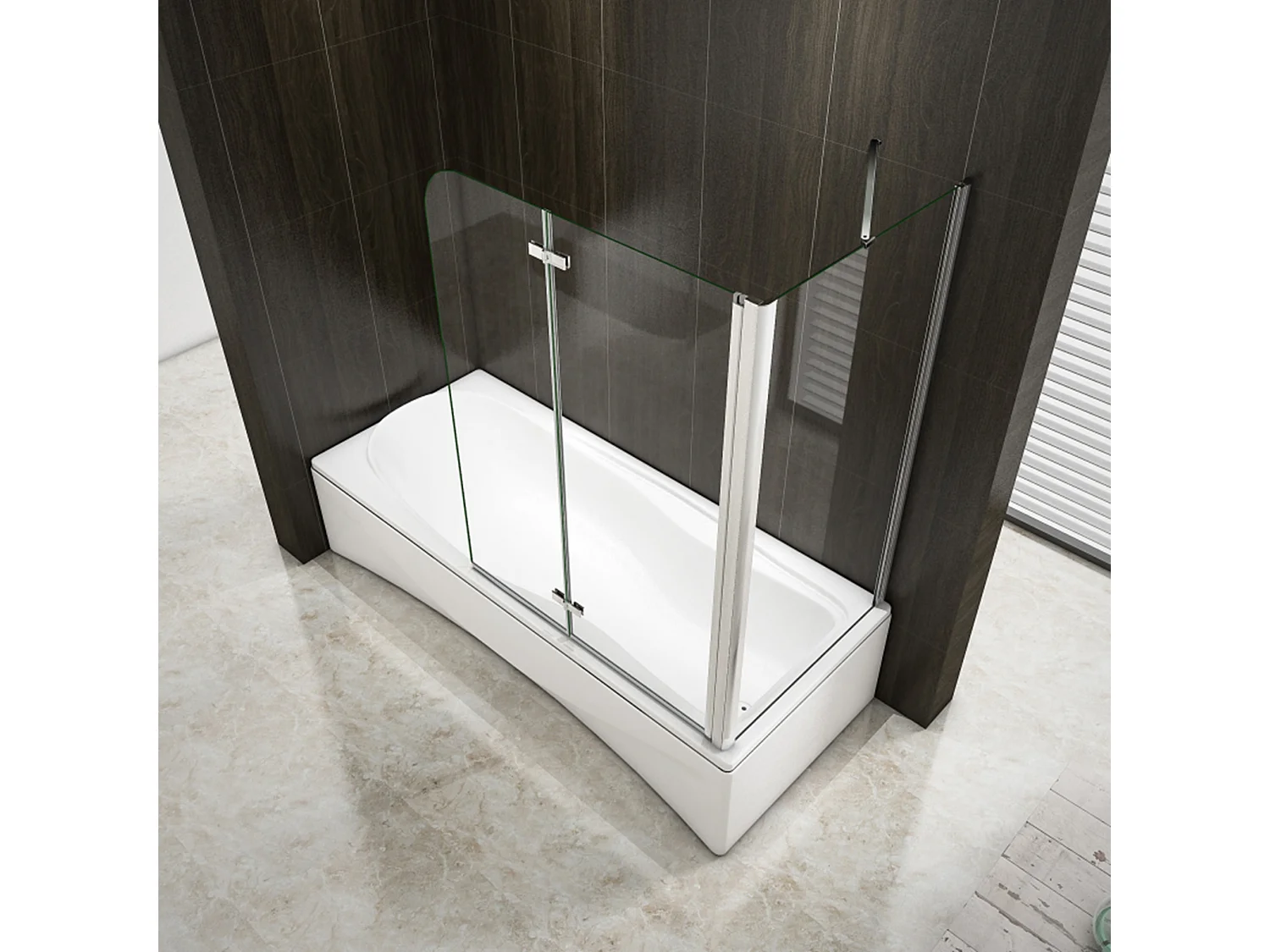 90x70x140cm Badscherm badwand 2 panelen vouwbaar met vast zijwand,6mm NANO helder ESG-veiligheidsglas,profiel van glanzend chroom