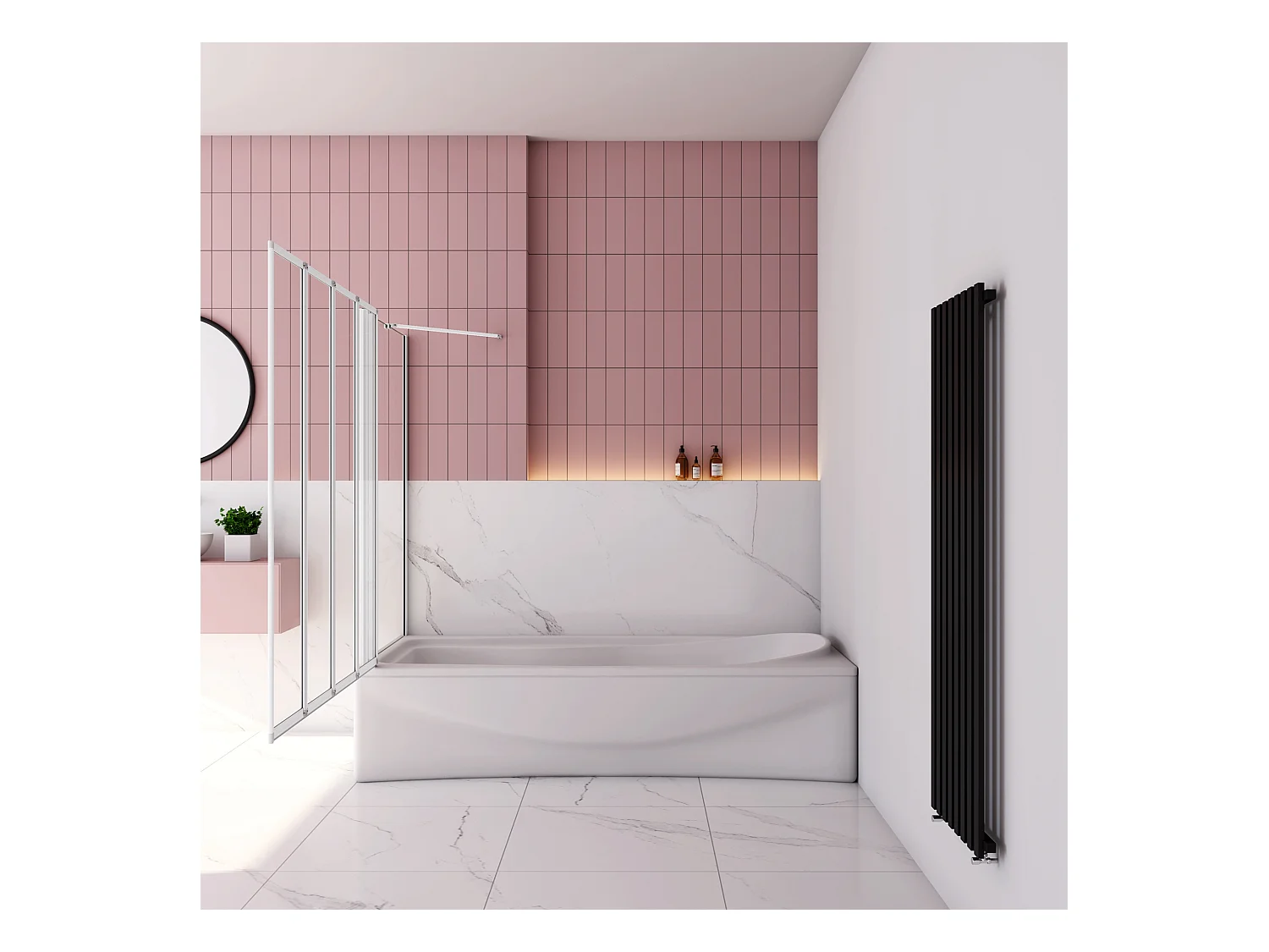 100x70x140cm Badwand 4 panelen vouwbaar met vast zijwand,4mm helder ESG-veiligheidsglas,profiel van mat grijs