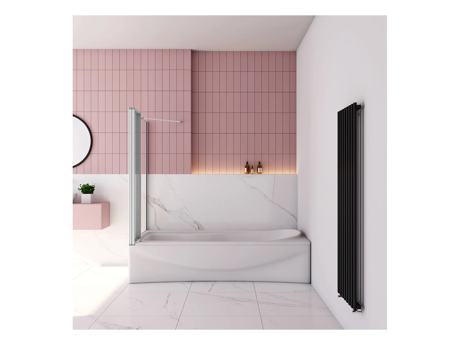 100x70x140cm Badwand 4 panelen vouwbaar met vast zijwand,4mm helder ESG-veiligheidsglas,profiel van mat grijs